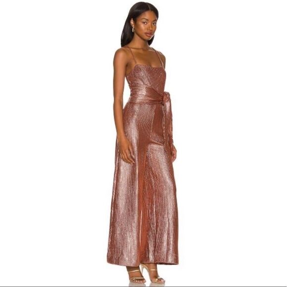 Free People Shimmer and Shine Metallic Rose Gold Jumpsuit - Picture 7 of 10